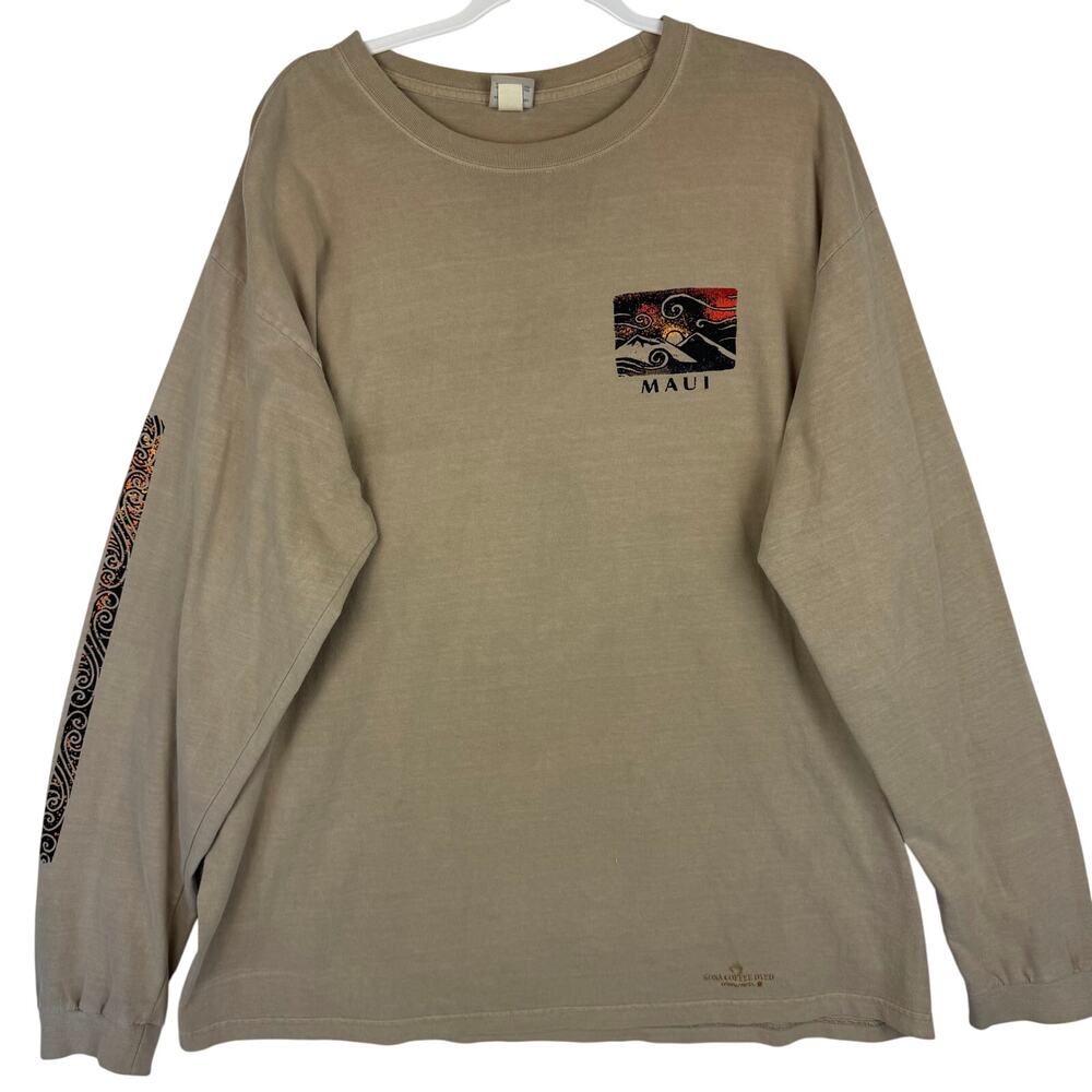 Vintage Crazy Shirts Maui Haleakala Tee Kona Coffee Dyed Cotton Mens Size XL Tan